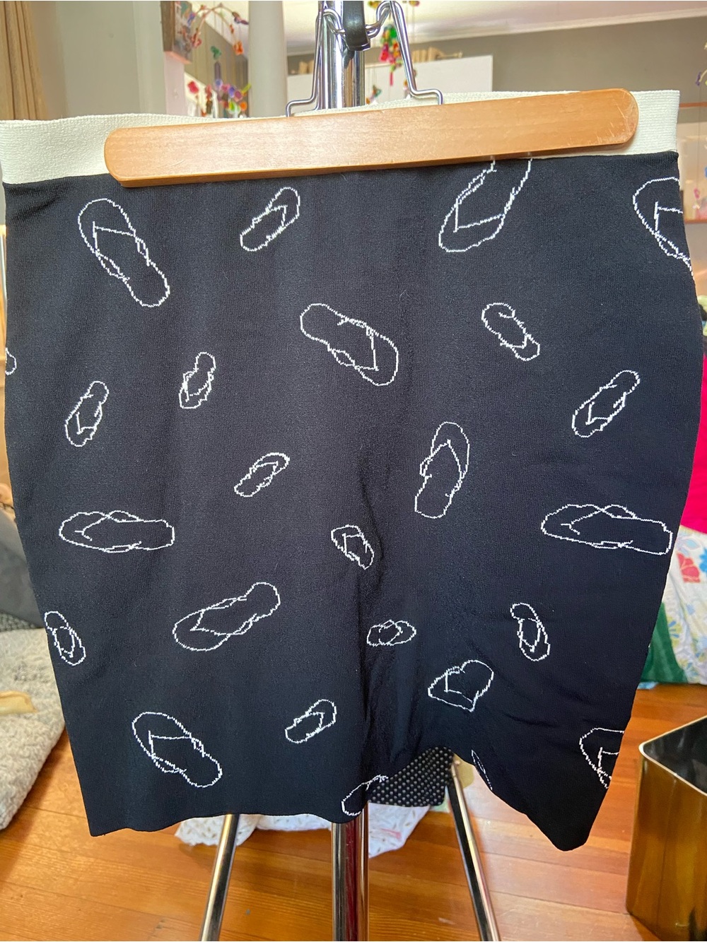 Band of Outsiders Black Mini Skirt with White Flip-Flop Motif